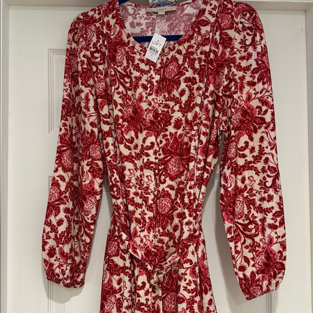 LOFT Red and White Floral Dress - Picture 7 of 7